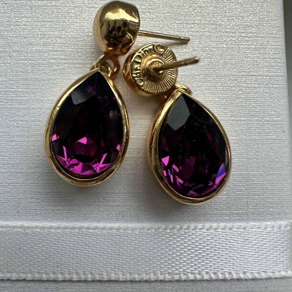 Christian Dior Vintage Gold and Purple Drop Earrings